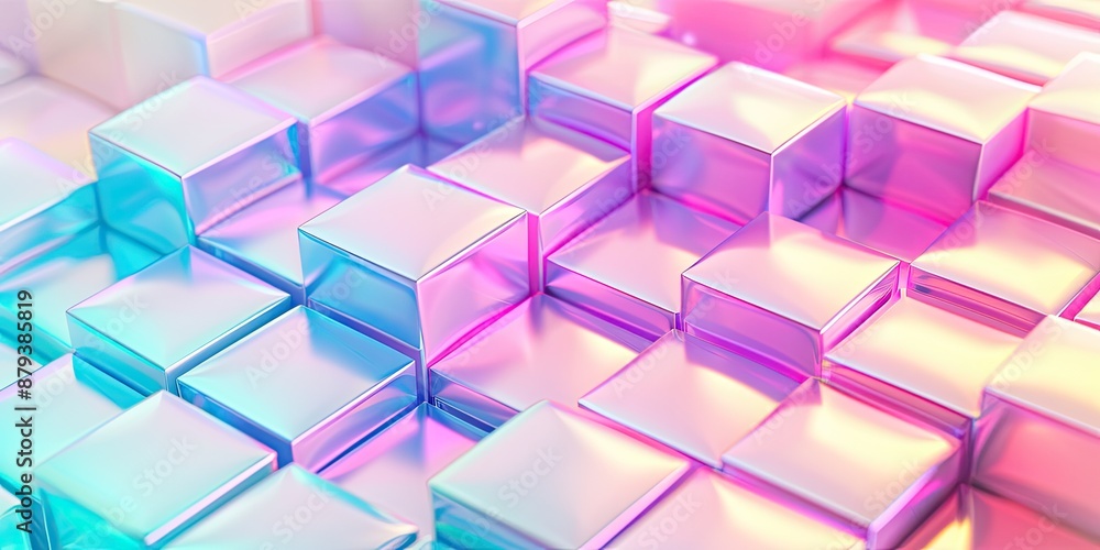 Fototapeta premium 3d render of abstract futuristic background with colorful glass cubes, holographic effect