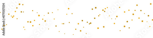 Gold star confetti. Golden falling stars isolated on transparent background.