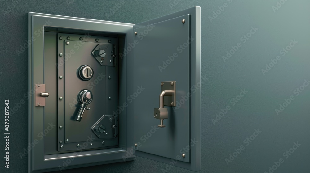 Isolated safe box with door slightly open Isolated safe box with door slightly open