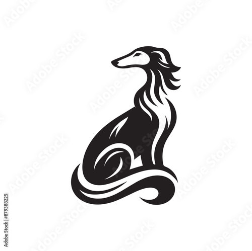 Borzoi dog.  Russian Wolfhound. Russian Hunting Sighthound. Logo, icon, emblem. Black white minimalist vector illustration