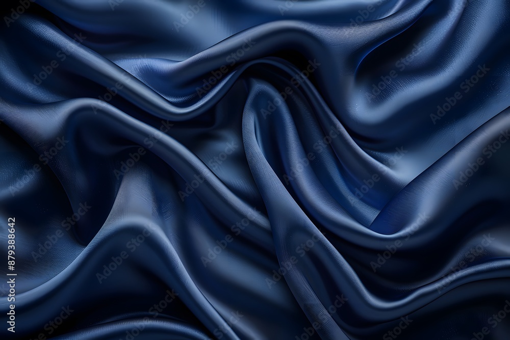 Luxurious Blue Silk Fabric with Elegant Folds and Waves Luxurious Blue Silk Fabric with Elegant Folds and Waves