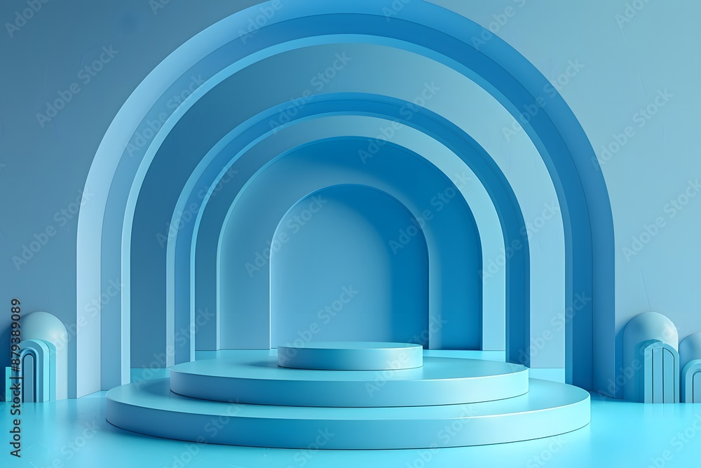 Fototapeta premium Modern Blue Geometric Archway with Circular Platforms