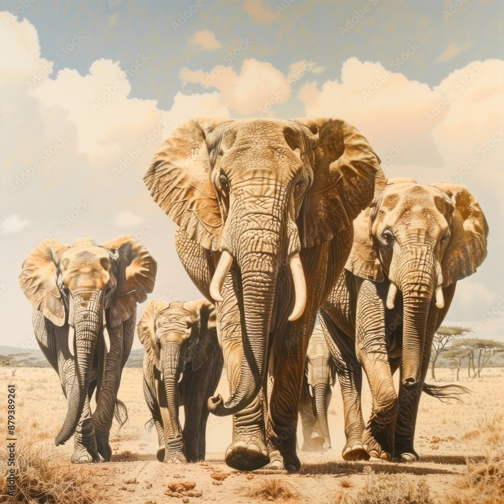Fototapeta premium elephant family walking together
