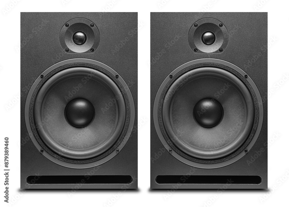 Black speakers isolated on a white background.