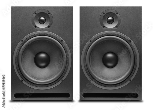 Obraz na płótnie Black speakers isolated on a white background. w salonie