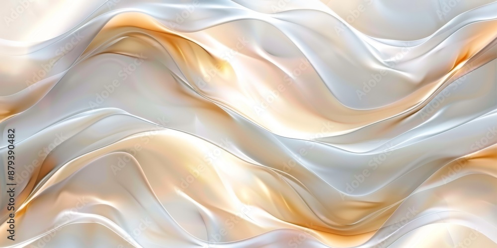 Obraz premium Luxurious abstract silk-like waves with smooth texture, blending white and gold hues in an elegant composition.