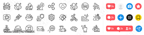 Gas price, Conjunctivitis eye and Grill line icons pack. Social media icons. Delivery bike, Iodine mineral, Chemical formula web icon. Consumption growth, Coffee, Teamwork pictogram. Vector