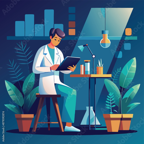 a-flat-illustration-of-a-researcher-analyzing-data-in-lab