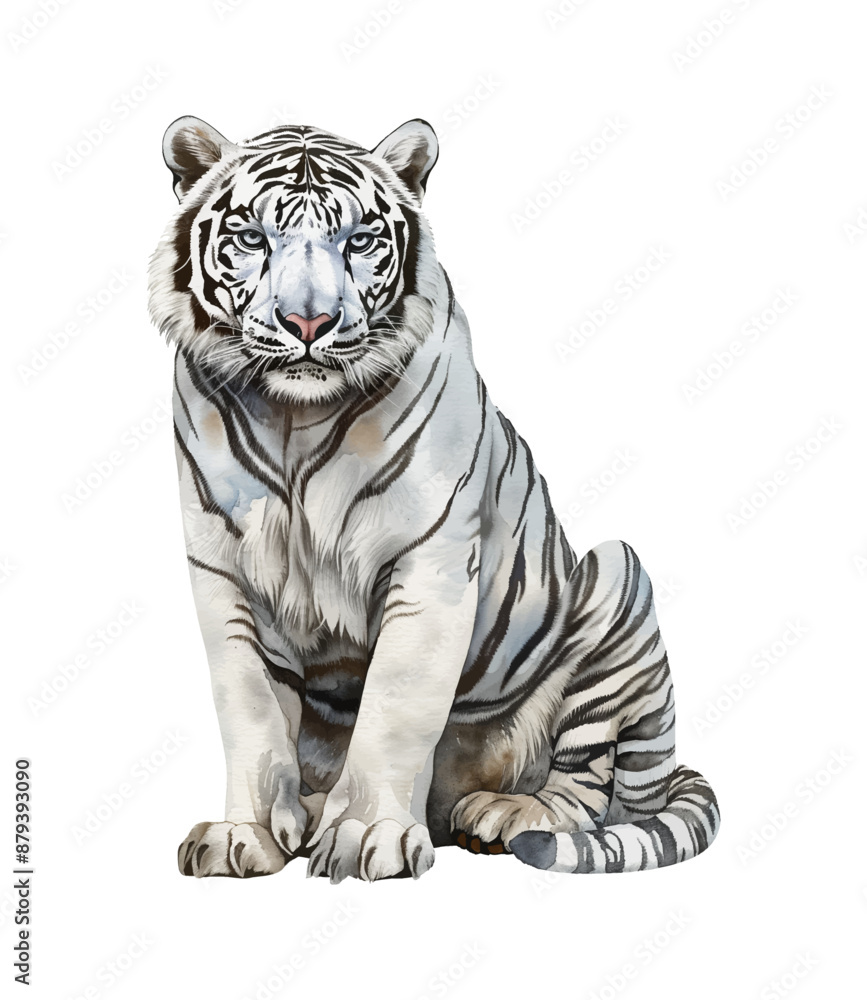 Naklejka premium white tiger watercolor digital painting good quality