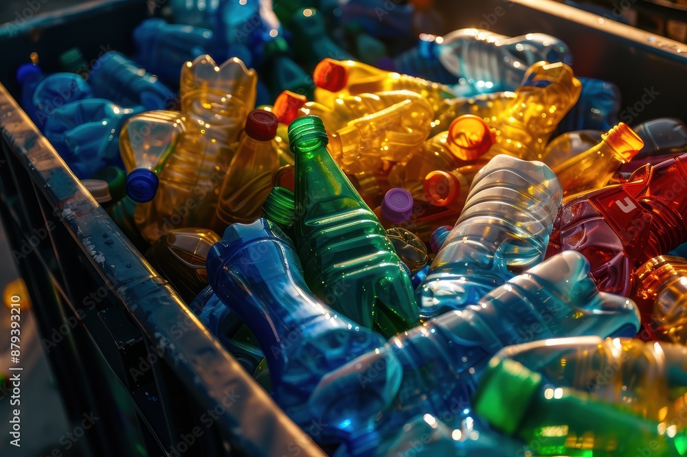Obraz premium Recycling bin filled with colorful plastic bottles