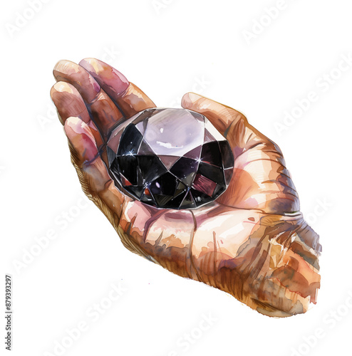 hand holding black diamond watercolor digital painting good quality