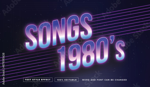 vintage Retro Songs 1980 text effect editable