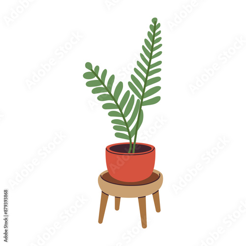 Houseplant in flower pot. Green indoor potted plant in flowerpot. Trendy office and home plant for interior decoration. Flat vector flower illustration isolated on a white background.