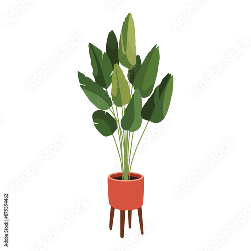 Houseplant in flower pot. Green indoor potted plant in flowerpot. Trendy office and home plant for interior decoration. Flat vector flower illustration isolated on a white background.