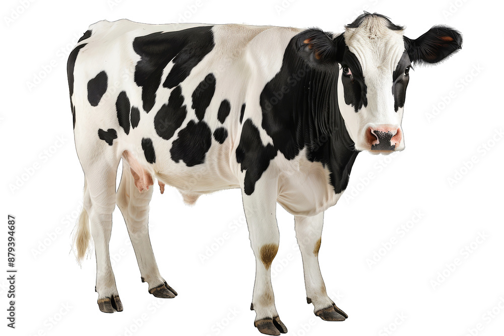 Black and White Holstein Cow Standing Isolated on Black Background Black and White Holstein Cow Standing Isolated on Black Background