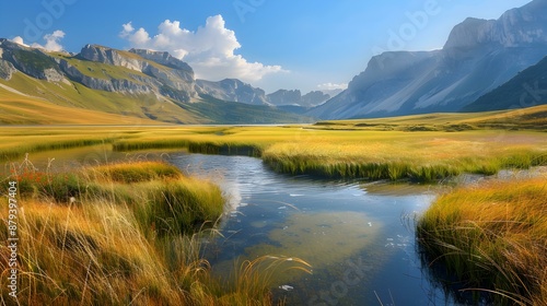 The endless lowlands with golden fields and warm img