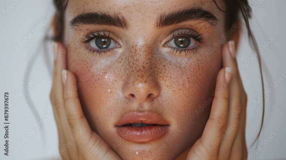 Close up portrait of a beautiful young woman with clean skin Close up portrait of a beautiful young woman with clean skin