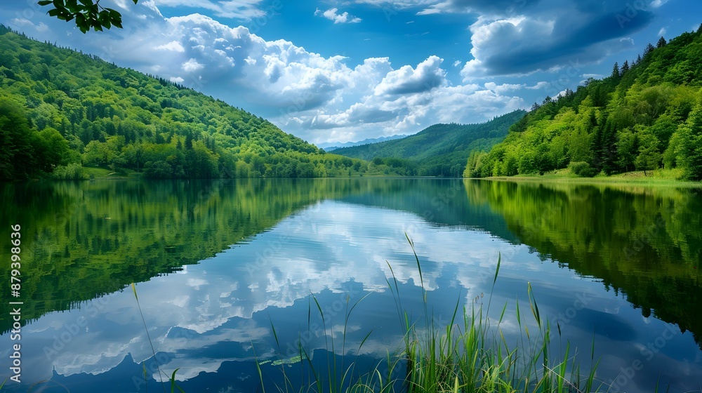 Fototapeta premium The view of a tranquil lake surrounded