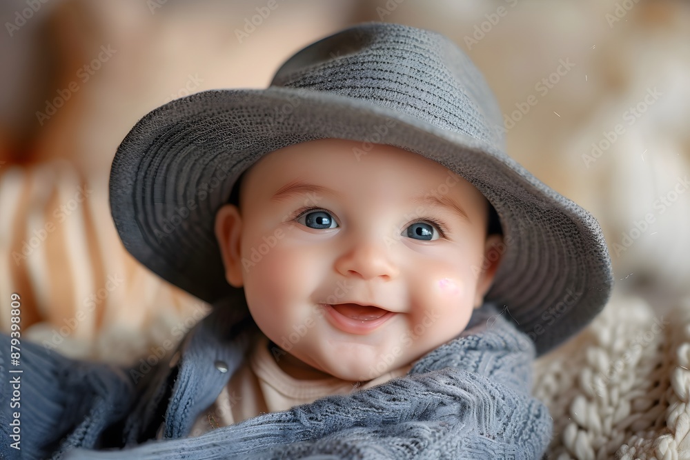 Adorable Baby Smiling in a Cozy Sweater and Hat Adorable Baby Smiling in a Cozy Sweater and Hat