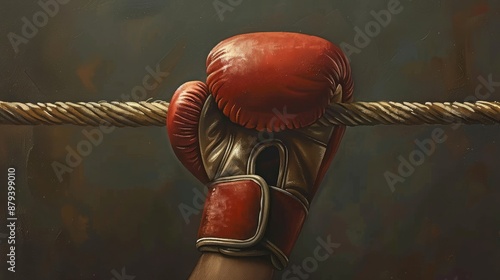 boxer's hand in a red glove holds a channel in the boxing ring photo