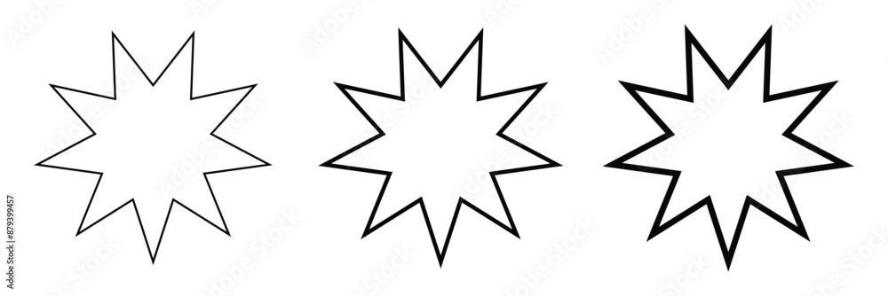 Bahai vector icon set. nine pointed Baha sign. Persian star line icon suitable for apps and websites UI designs. Vector illustration. Eps file 47. Bahai vector icon set. nine pointed Baha sign. Persian star line icon suitable for apps and websites UI designs. Vector illustration. Eps file 47.