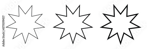 Bahai vector icon set. nine pointed Baha sign. Persian star line icon suitable for apps and websites UI designs. Vector illustration. Eps file 47.