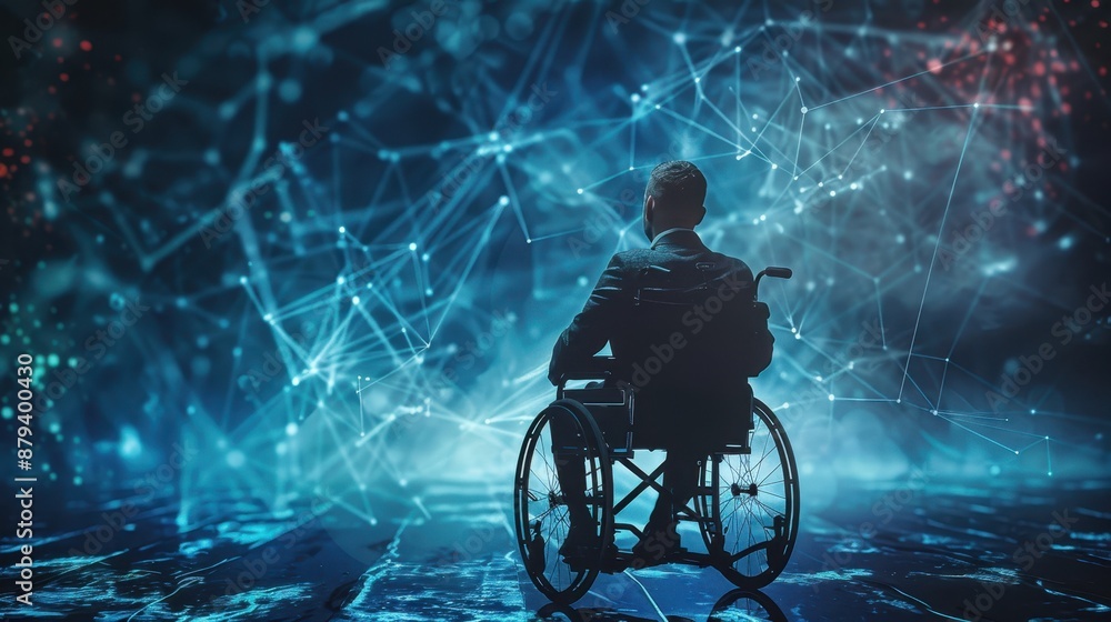 Obraz premium a man in a wheelchair. search for information on the web