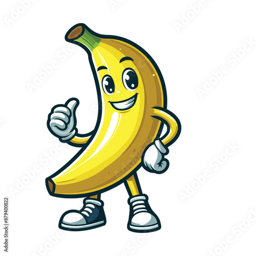 Cute Cartoon healthy banana fruit character giving a thumbs up ,colorful vector illustration, isolated on white backgroundillustration  isolated on white

