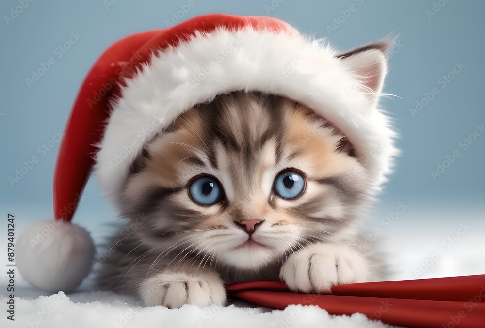kitten in a New Year's hat, New Year's card kitten in a New Year's hat, New Year's card