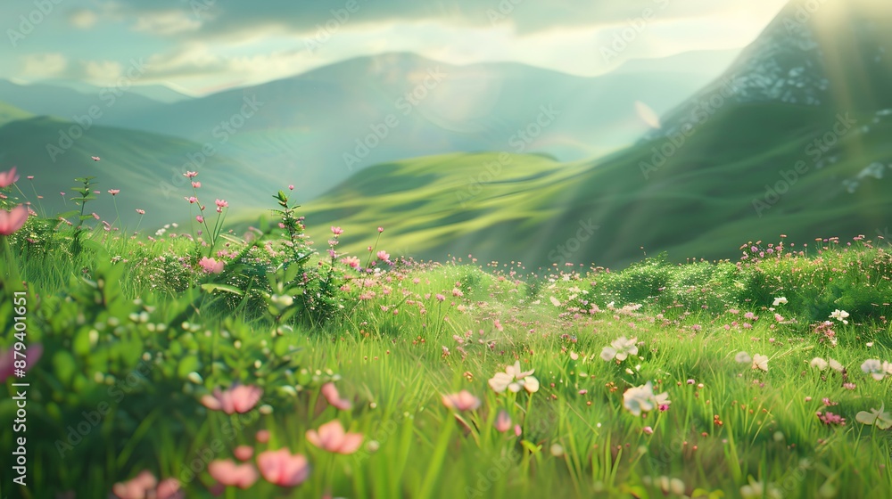 Obraz premium Green hills covered with lush vegetation and wild img