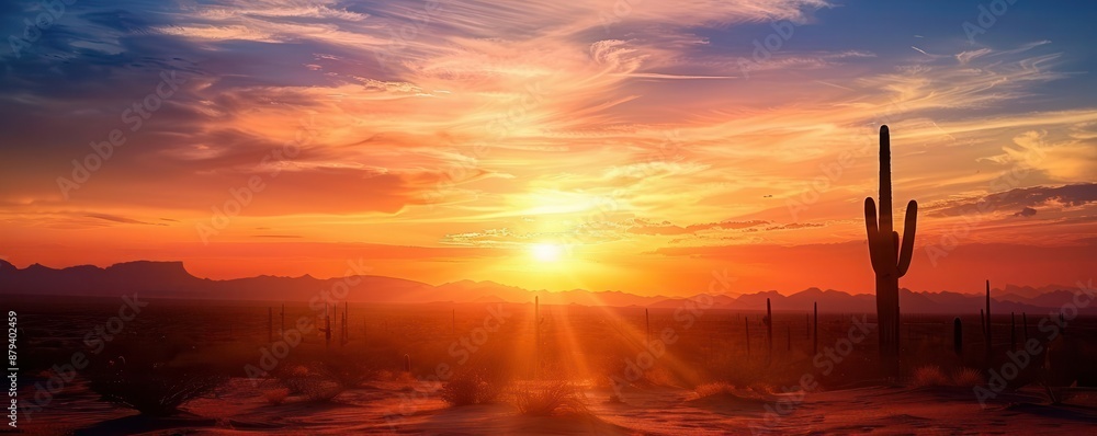 Silhouette of a cactus against a vibrant sunset sky Silhouette of a cactus against a vibrant sunset sky