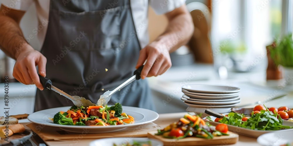 Preparing Food on Table Individual in Apron. Concept Cooking, Food Preparation, Table Setting, Apron, Culinary Art Preparing Food on Table Individual in Apron. Concept Cooking, Food Preparation, Table Setting, Apron, Culinary Art