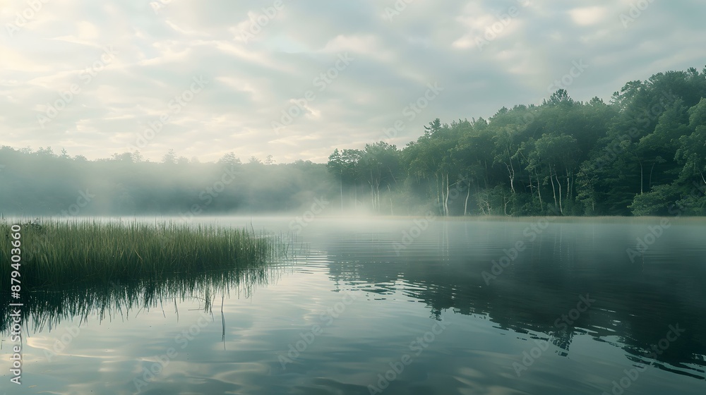 Fototapeta premium The wooded peninsula jutting out into the calm picture