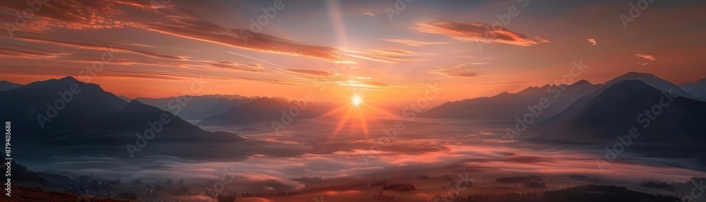Sunrise over majestic mountains, glowing with warm light. Sunrise over majestic mountains, glowing with warm light.