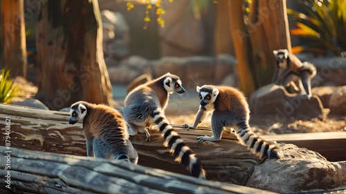 Lemurs playing on a specially equipped area picture