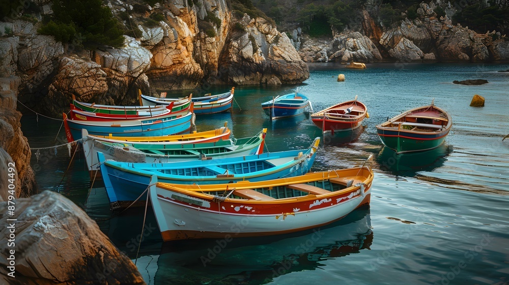 Obraz premium Small fishing boats moored in a quiet bay image