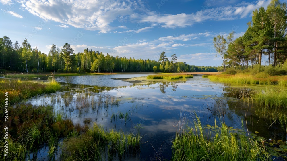 Fototapeta premium Panoramic lowlands with soft green meadows and tall image