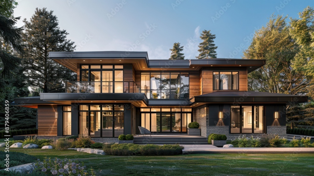 Fototapeta premium A large house with a lot of windows and a large front porch