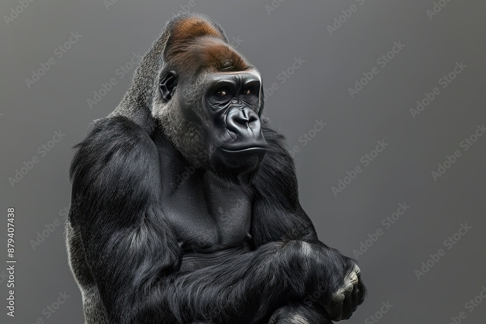 Obraz premium Portrait of a Contemplative Gorilla in a Gray Background