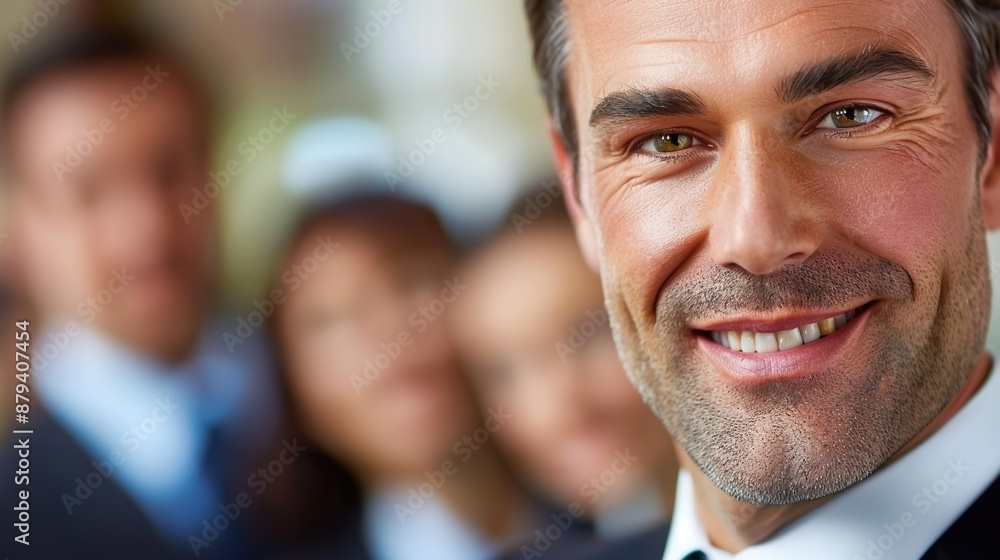 Confident Business Leader Delivering Presentation to Colleagues with Blurred Background Confident Business Leader Delivering Presentation to Colleagues with Blurred Background