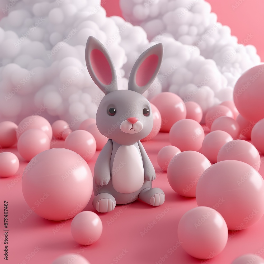 3D cartoon hare with balls. 3D cartoon hare with balls.