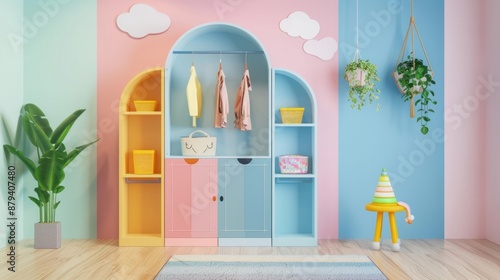 Wallpaper Mural Children's wardrobe concept with colorful and playful design with minimalist background Torontodigital.ca