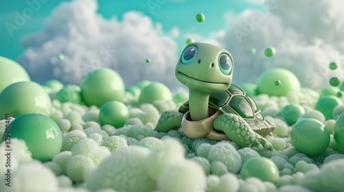 cartoon turtle 3d with balls. © Yahor Shylau 