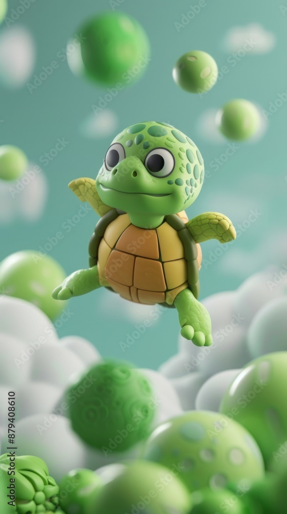 Obraz premium cartoon turtle 3d with balls.