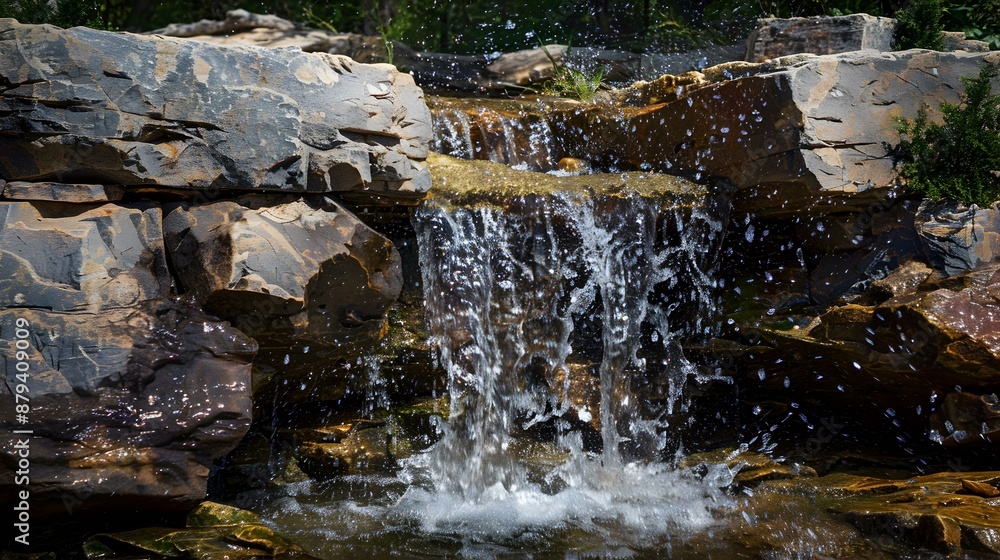 Obraz premium A pond with a waterfall cascading down rock