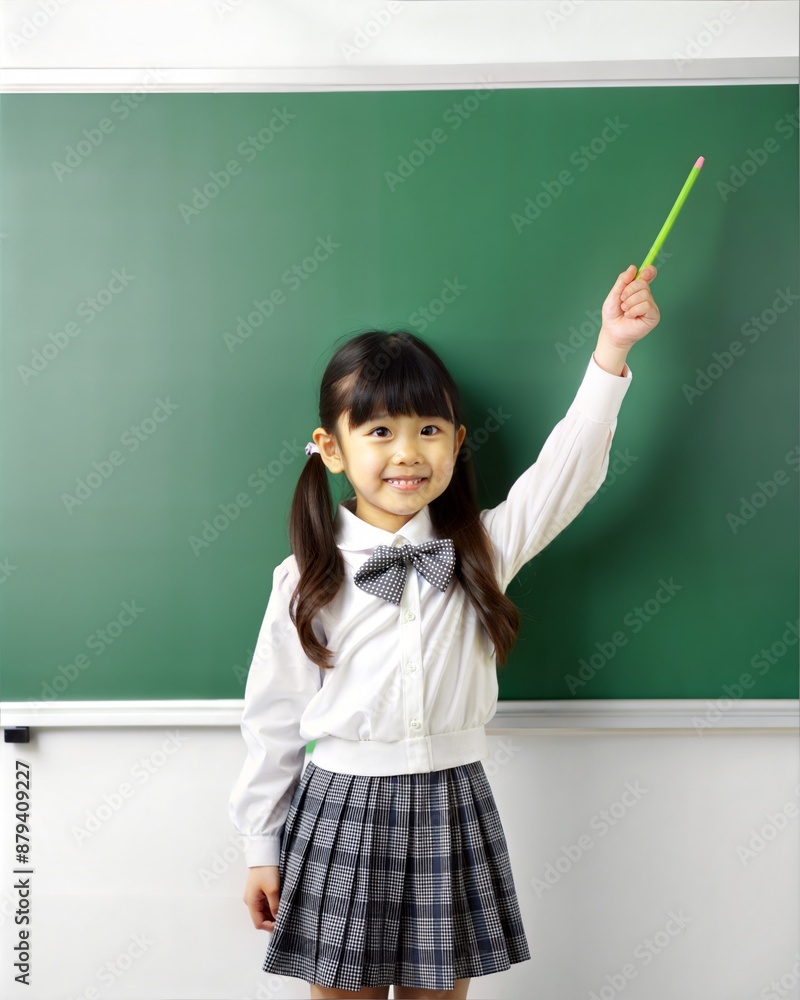 lovely asian girl pointing with pen on green board , Back to school concept, lovely asian girl pointing with pen on green board , Back to school concept,