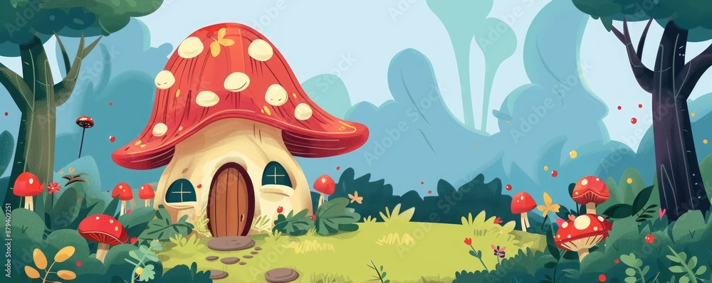 Fototapeta premium cartoon mushroom house in the forest.