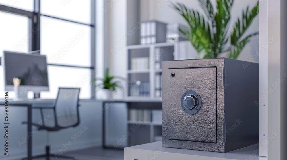 Modern cabinet security safe box in office with minimalist background Modern cabinet security safe box in office with minimalist background