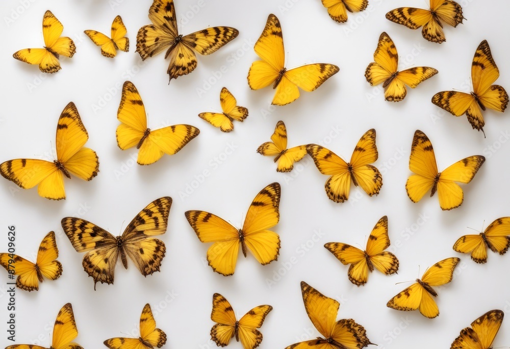 Fototapeta premium yellow butterflies background white