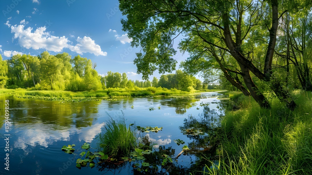 Obraz premium The river meanders among tall maples and oaks image